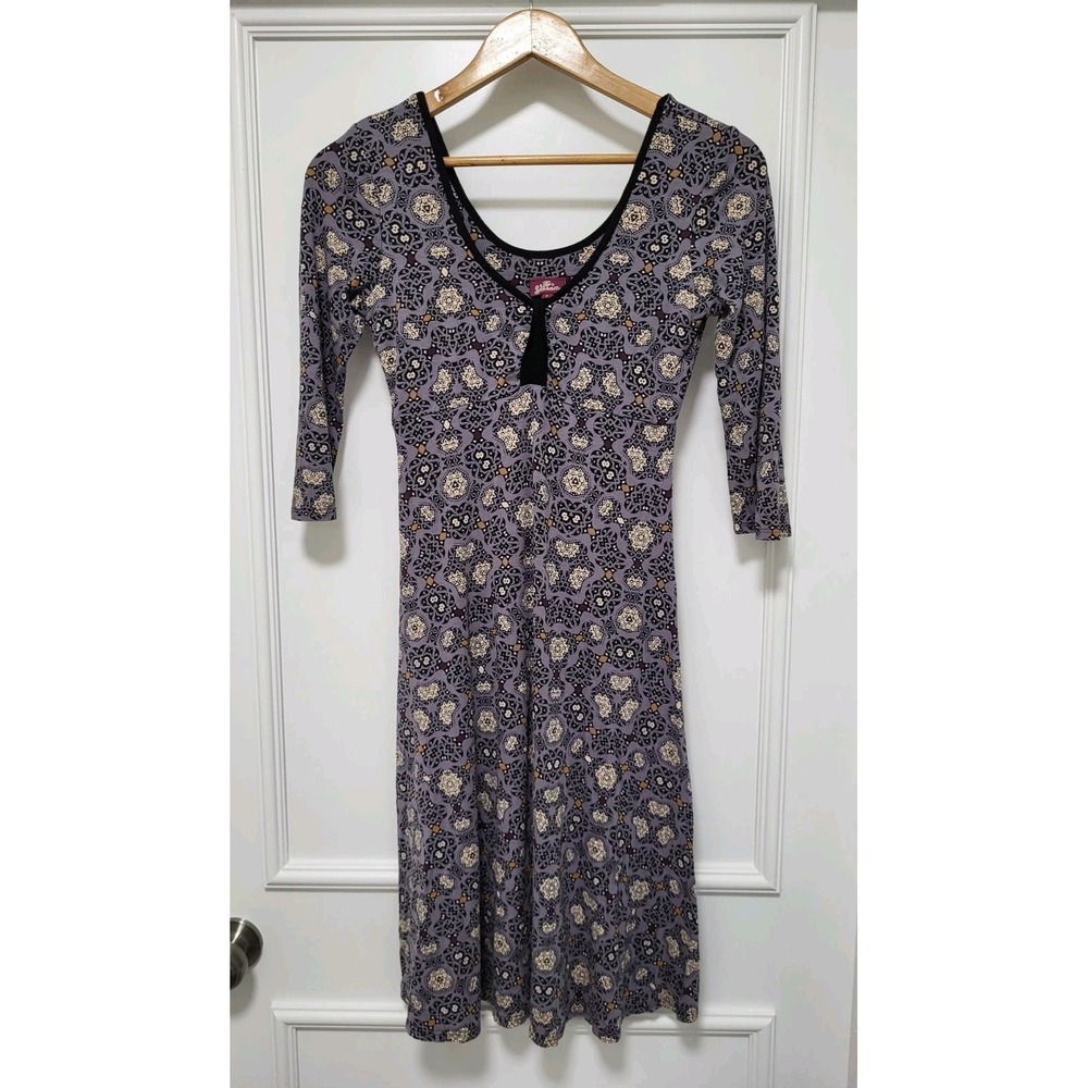 Salaam 3/4 Sleeve Empire Waist Stretch Knit Fit & Flare Dress Sz S